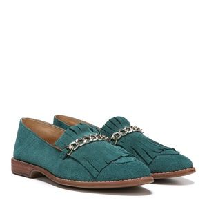 New! Franco Sarto Suede Chain Kilted Loafers